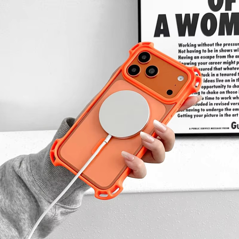 EHUIDE Magnetische Hülle für iPhone 17 16 Pro Max 15 14 Plus 13, MagSafe kompatibel, matt und transparent, stoßfest mit UAV-Abdeckung, Orange - Bild 1