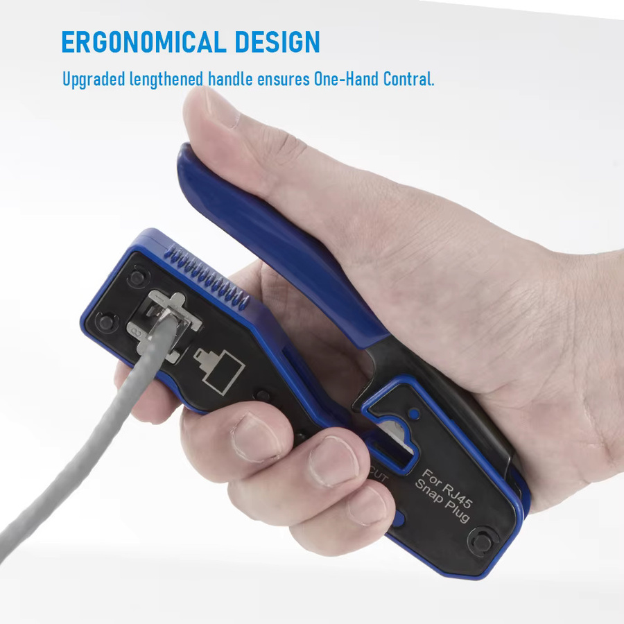 Seven Floor RJ45 Durchgangs-Crimpzange All-in-One Ethernet-Crimper für Cat6 Cat5E in Blau - Bild 3
