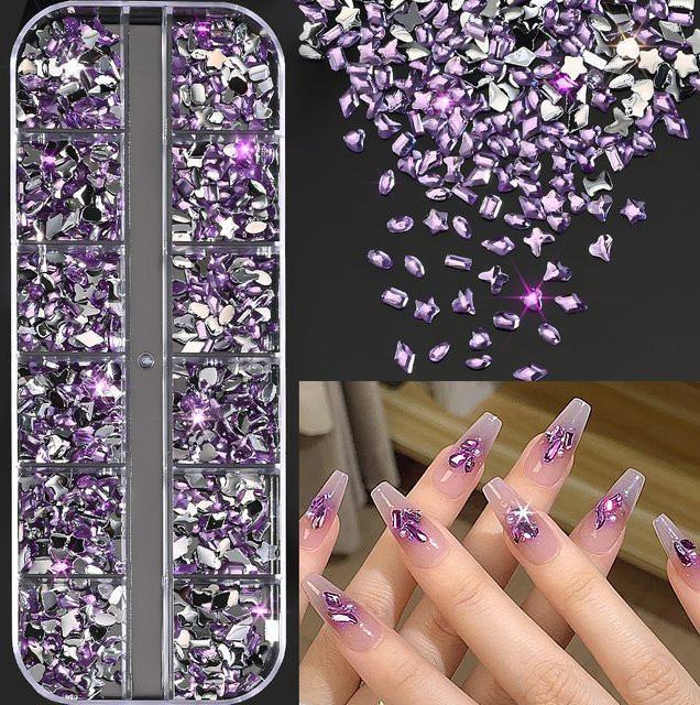 MAFANAILS Nagel-Strasssteine, Lila, Glänzend, 12 Gitter Mini - Bild 1