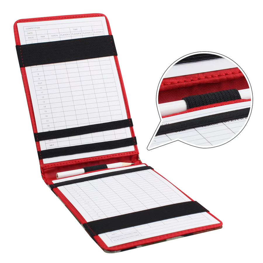 PGM Yardage Book Cover Golf Scorecard Holder mit Bleistiftschlaufe und Gummibändern in Rot - Bild 2