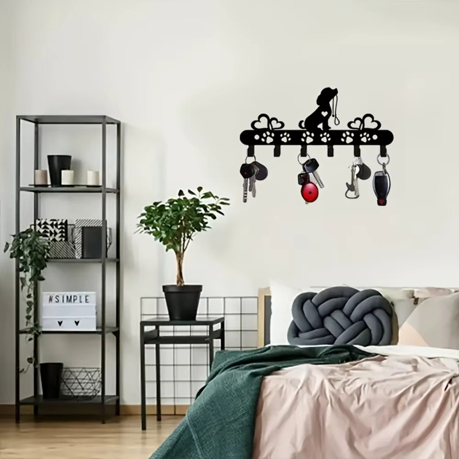 CIFBUY Hundeschlüsselhalter aus Metall in Schwarz mit Haustiermotiv als Wand- und Tür-Organizer für Schlüssel, Mäntel und Hüte - Bild 3