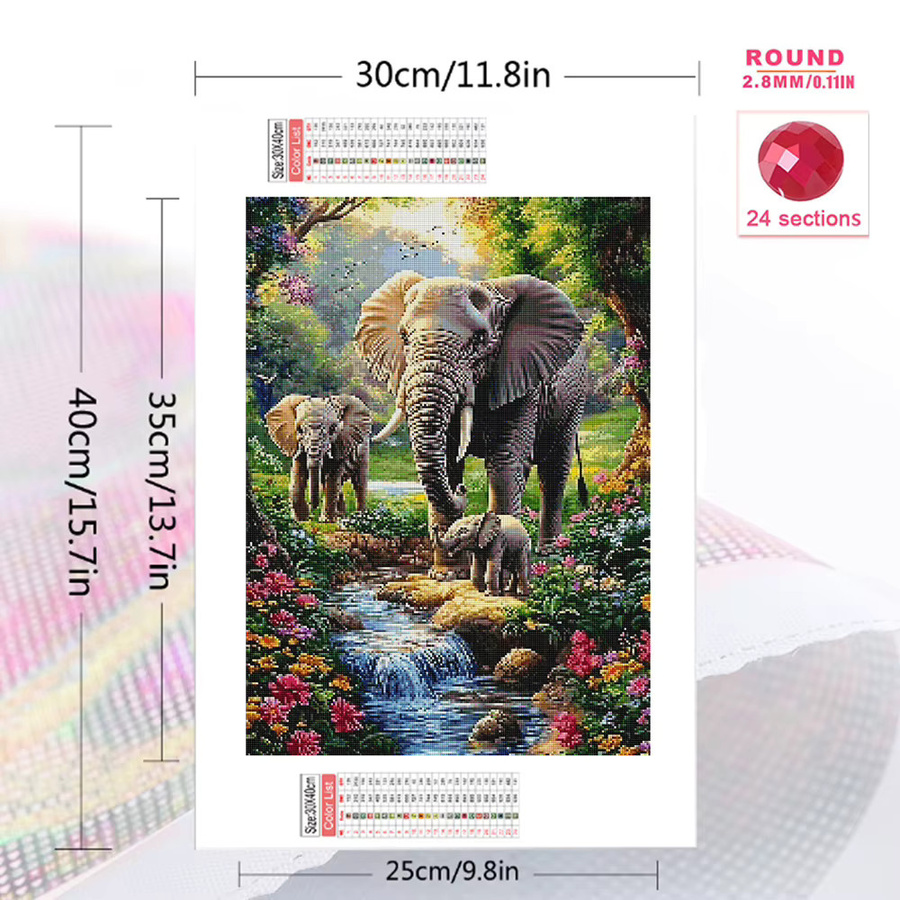 Momoart Diamant-Malerei Elefant mit Blumen DIY Diamant-Mosaik Set in Multicolour für Erwachsene - Bild 2