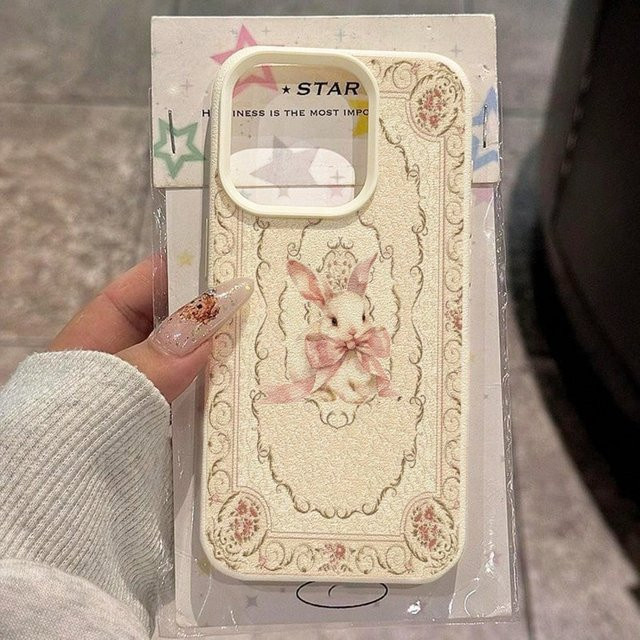 Wolkerfly Handyhülle mit rosa Schleife und Hasen-Muster aus TPU für iPhone 11 bis 17 Pro Max Air Plus XS X XR 16E in Pink - Bild 1