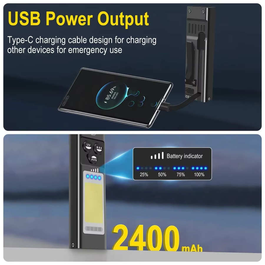 BORUiT U7 UV-LED-EDC-Taschenlampe in Schwarz mit 1100 lm, wiederaufladbar via USB-C, inklusive Powerbank-Funktion und Magnet für Camping und Arbeit - Bild 5