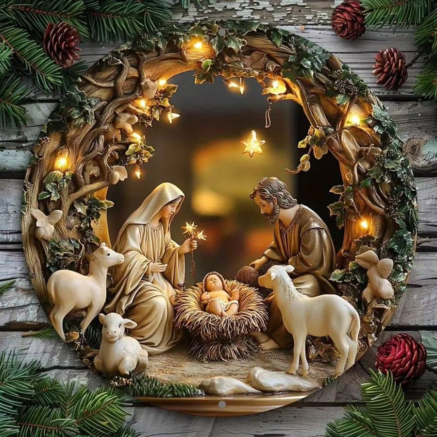 HELLOYOUNG Vintage Metallschild Krippe Wandkunst für Weihnachtsdekoration - Bild 3