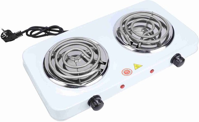 Aimo Elektrische Doppelbrenner Kochplatte in Weiß mit Cast Radiant Heizplatten für Arbeitsplatte oder Buffet - Bild 1
