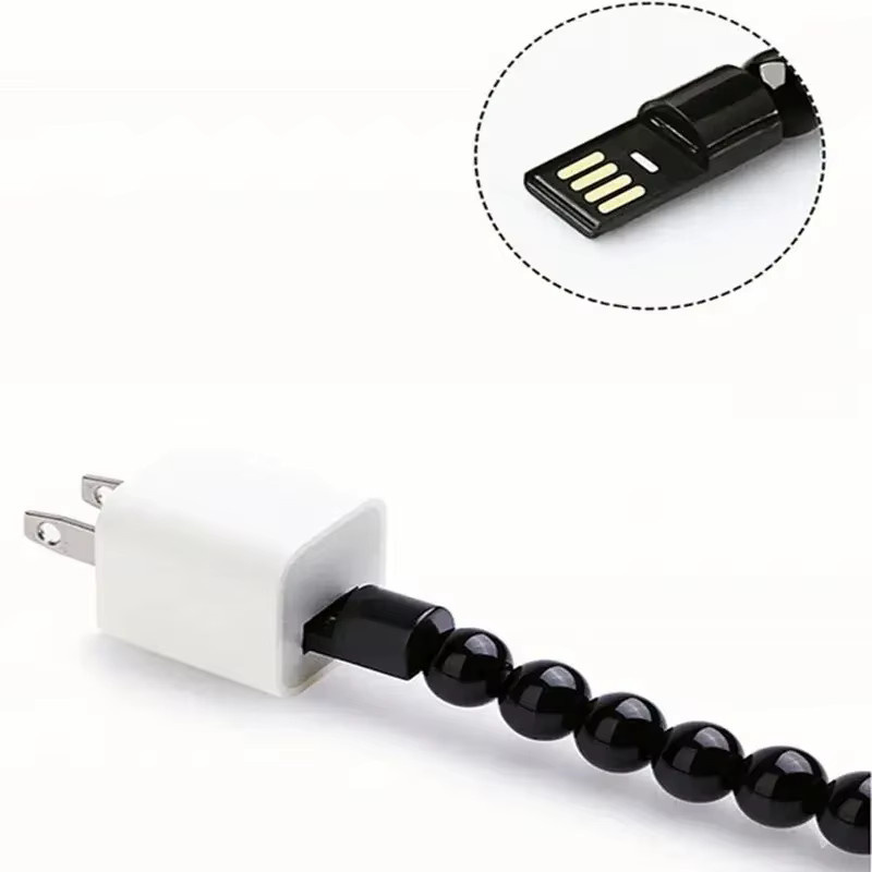 Tragbares Armband USB-Ladekabel für Schnellladen mit USB-C und Micro-USB Anschlüssen in Schwarz für iPhone, Samsung, Xiaomi und Huawei - Bild 3