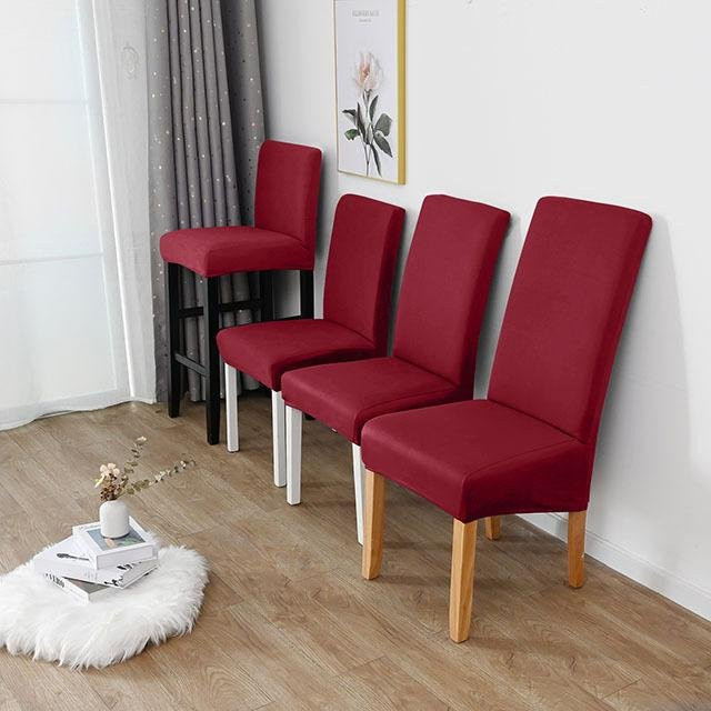 Einfarbige Spandex Stretch Stuhlbezüge aus Polyester für Esszimmer, Küche oder Büro, Farbe: Weinrot, Größe: M (45-60 cm) - Bild 1