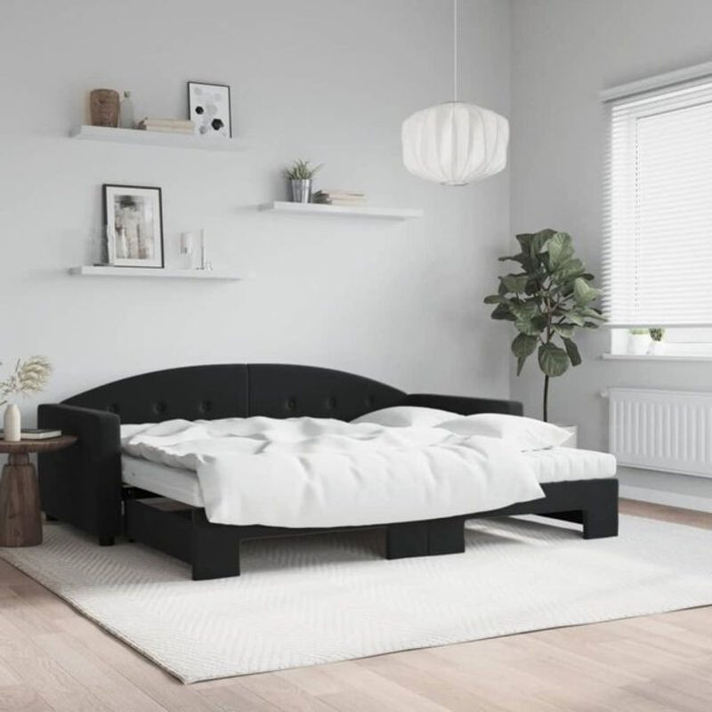 Ausziehbares Funktionsbett Vidaxl aus Samt und Metall in Schwarz B/T/H: 190 x 90 x 212 cm - Bild 1