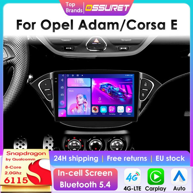 OSSURET 9 Zoll Android 14 Autoradio mit 360-Grad-Kamera für Opel Adam 2013-2016 und Opel Corsa E 2015-2019, Multimedia-Player mit CarPlay und Android Auto, Schwarz - Bild 1