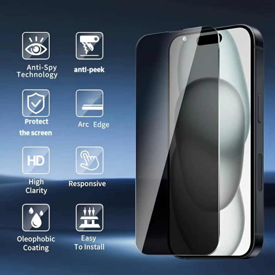 6-in-1 Anti Spy Schutzset aus gehärtetem Glas für iPhone 17 16 15 14 Pro Max 16e 17 Air sowie iPhone 13 12 11 Pro 15 14 16 Plus inklusive Kamera Objektiv Schutz - Bild 2
