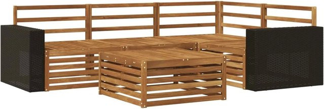 vidaXL Outdoor-Sofagarnitur aus Akazienholz in Braun, 5-teiliges L-Shape Set mit Tisch, Ecksofa und Mittelsofas, B/T/H: 79 x 79 x 37 cm - Bild 1