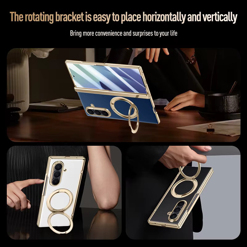 Samsung Galaxy Z Fold 7 Lederhülle mit 360 Grad schwenkbarer Halterung und magnetischem Anti-Drop-Schutz sowie gehärtetem Glas - Bild 4
