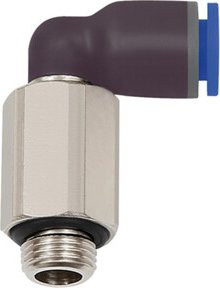Riegler L-Steckverschraubung Blaue Serie lang, drehbar, M5 außen, Durchmesser 6mm, Blau/Silber - Bild 1