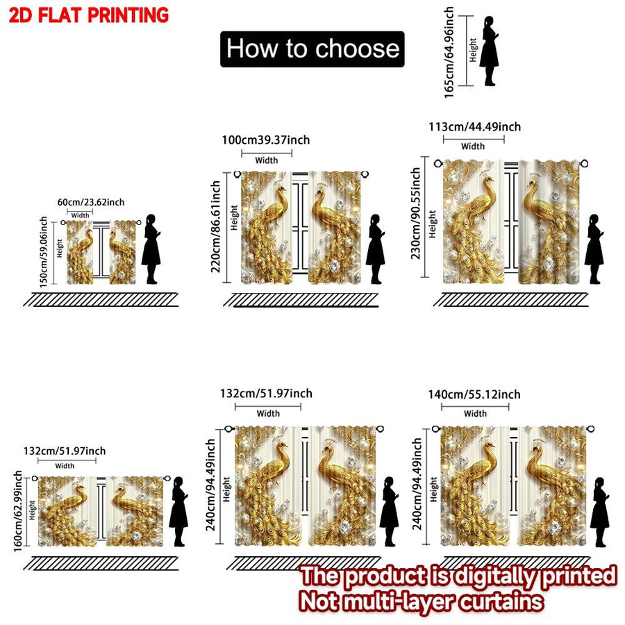 Tonnika Chen Set aus 2 digital bedruckten Polyester-Vorhängen Goldene Eleganz in Gold, B: 100 cm, H: 70 cm - Bild 2