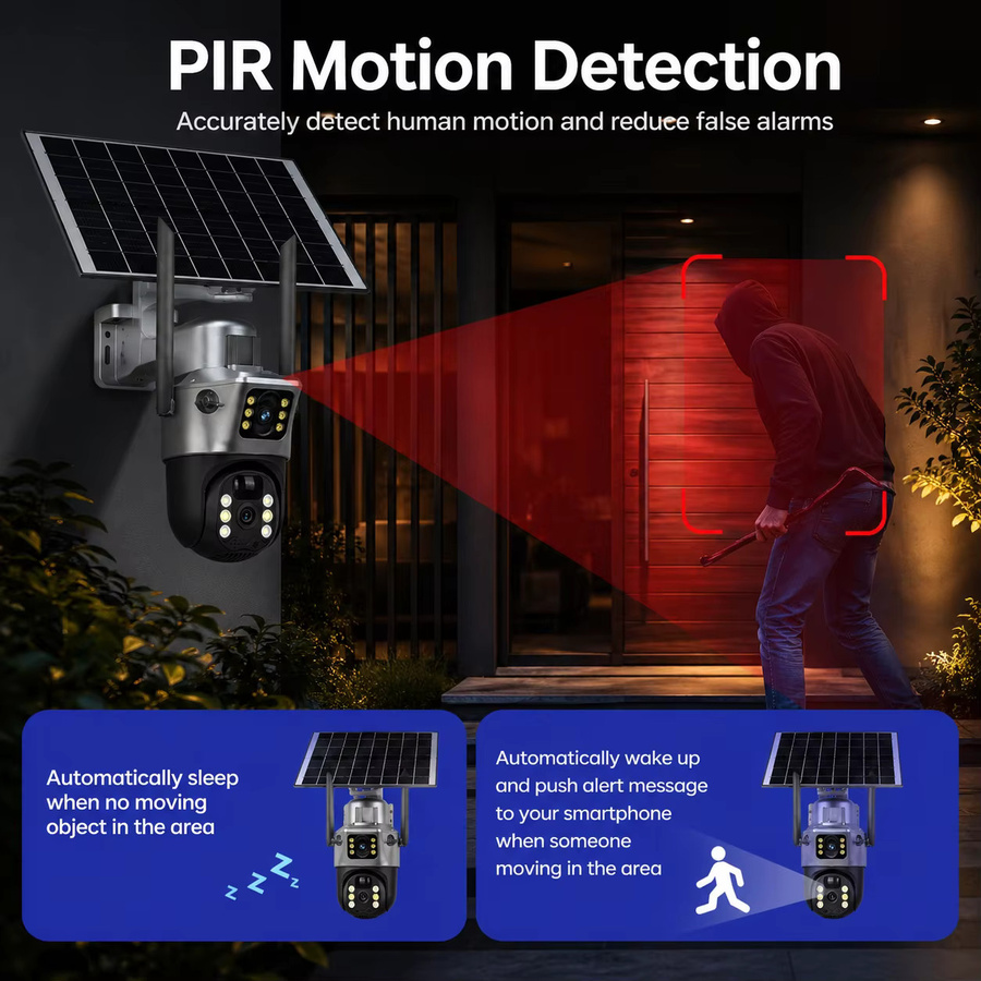 MvpSecam 8MP Dual-Objektiv Solar-WLAN-Überwachungskamera für den Außenbereich mit PTZ, 5G/2.4G Dual-Band WLAN, PIR-Bewegungserkennung und Zwei-Wege-Audio, IP66 Wasserdicht - Bild 5