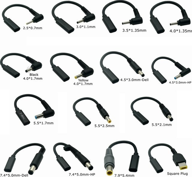 UXG USB Typ C auf DC Ladestecker Konverter Adapter Set in Schwarz für Laptop Power Adapter mit 5,5x2,5mm, 4,5x3,0mm, 4,0x1,7mm und 7,9mm PD Schnellladebuchse - Bild 1