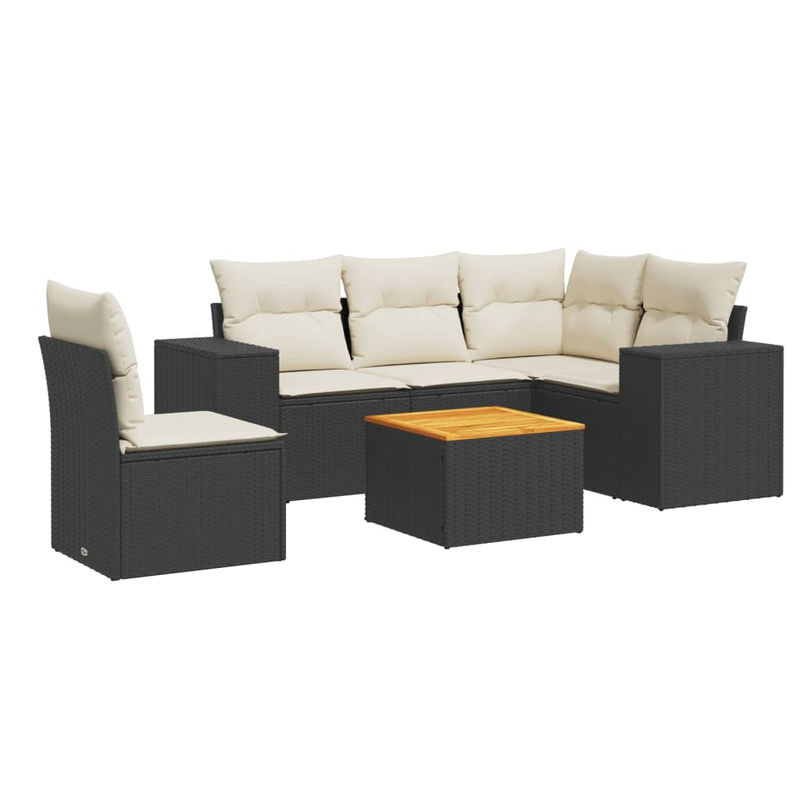 Vidaxl 6-teiliges Gartenmöbel-Set aus Polyrattan und Akazie in Schwarz mit Kissen - Bild 2