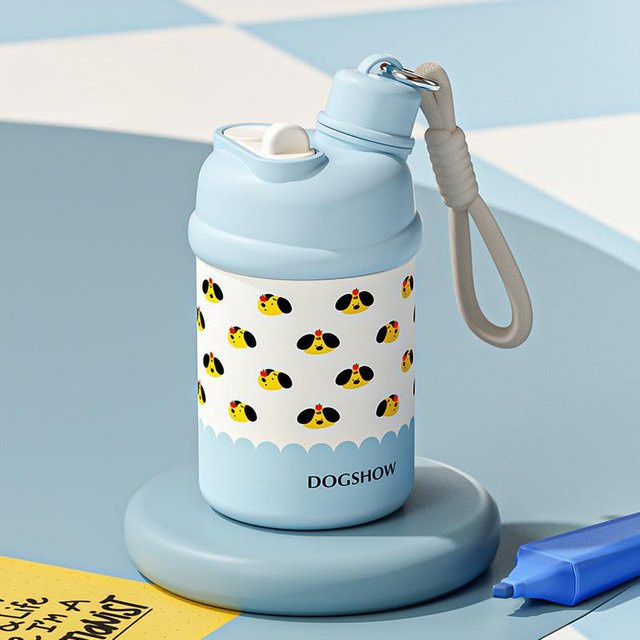 Tragbarer Thermosbecher von Yiran Furniture mit Cartoon-Design aus Edelstahl, 420 ml, in Rot, Pink, Gelb oder Blau - Bild 1