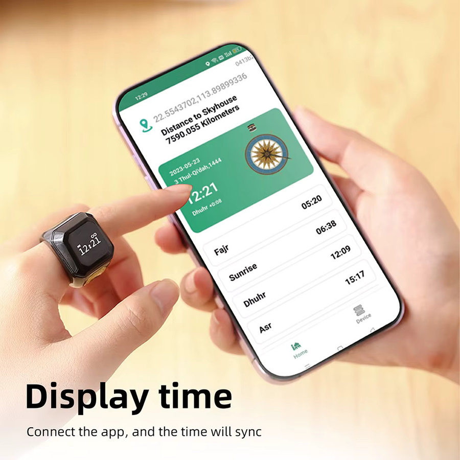 Gaqqee Tragbarer Digitaler Zählring mit Smart-App und Bluetooth, Unisex Tasbih Zikr Ring in Schwarz und Grün - Bild 3
