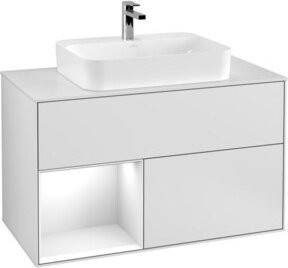 V&B Waschtischunterschrank Finion 100 mit Wandbeleuchtung, Weiß lackiert, B/T/H: 100 x 50,1 x 50,1 cm - Bild 1