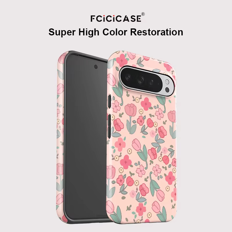 Fcicicase Matte stoßfeste Handyhülle mit Blumenmuster für Google Pixel 10 Pro XL 10 9 Pro 8 Pro 7A in Pink Multicolour mit Acryl-Abdeckung - Bild 2