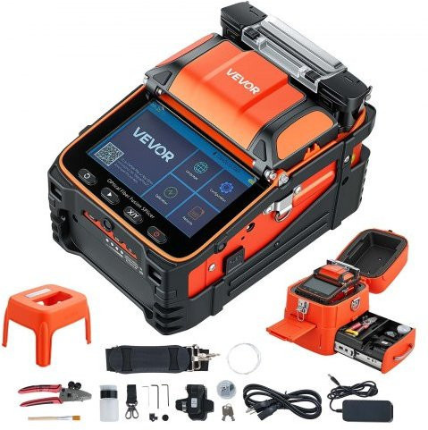 VEVOR Glasfaser-Fusionsspleißgerät mit 6 Motoren und Kernausrichtung, 5 Zoll Touchscreen, VFL & OPM, Orange - Bild 1