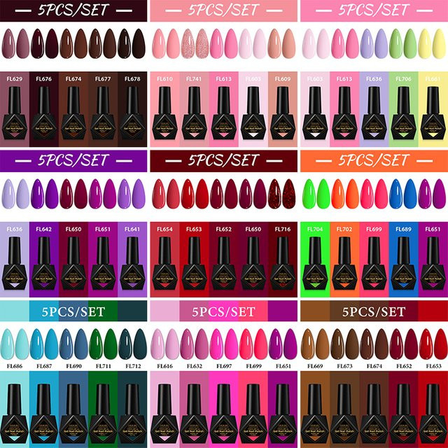 Four Lily Gel-Nagellack-Set, 5-teilig, Nude, Rosa, Rot, Glitzer, Glänzend - Bild 1