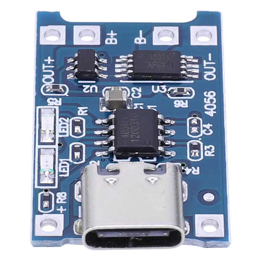Lithium-Batterie-Ladegerät-Modul TP4056 mit Schutzfunktion und USB-C sowie Micro-USB Anschluss, 1A, Blau - Bild 3