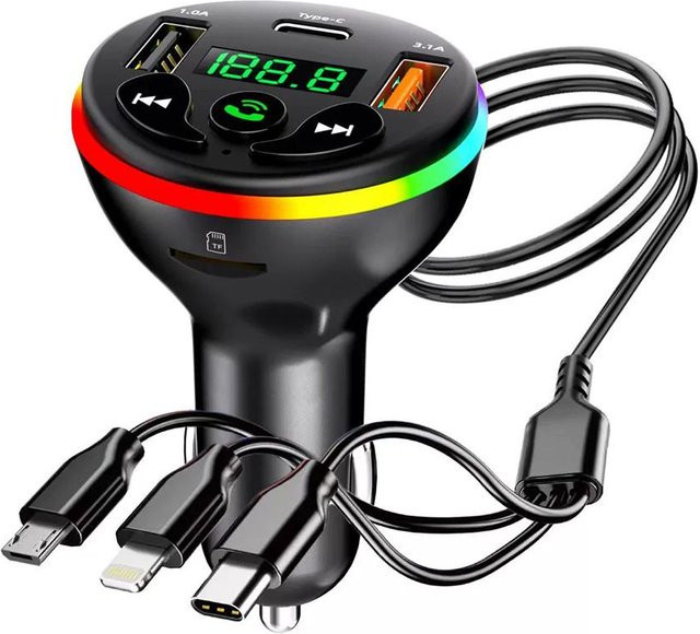 YJMP Auto Parts Bluetooth 5.0 FM-Sender Autoladegerät HM136A in Schwarz mit 66W Schnellladung, 3 Anschlüssen, RGB-Licht und Freisprechanlage - Bild 1