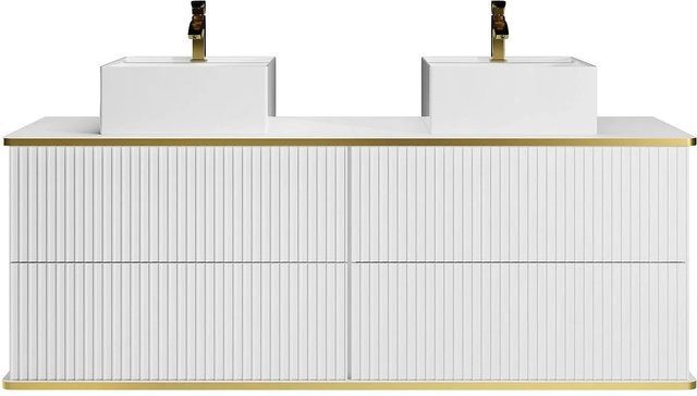 Vente-unique Doppelwaschtisch Keliza in Weiß mit Gold und Streifenoptik, Breite: 150 cm - Bild 1