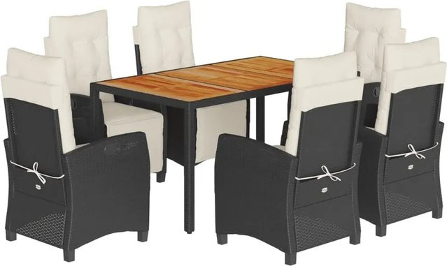 vidaXL 7-teilige Garten-Essgruppe aus Poly-Rattan und Akazienholz in Schwarz mit Kissen - Bild 1