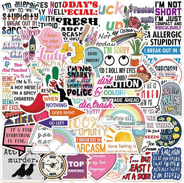 50 Stück sarkastische Zitat-Aufkleber in Multicolour von YourLife Store als DIY-Dekor für Notizbücher, Laptops und Gepäck - Bild 1