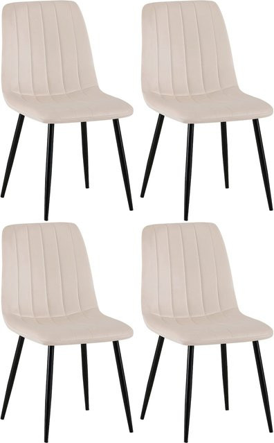 CLP 4er Set Esszimmerstühle Dijon gepolstert in Beige mit Stoffbezug und Ziernähten - Bild 1