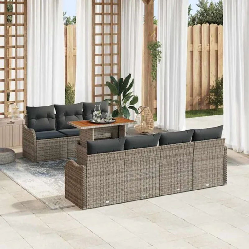 Modernes 8-teiliges Garten-Sofa-Set mit Speicherfunktion aus Poly-Rattan in Grau von vidaxl - Bild 1