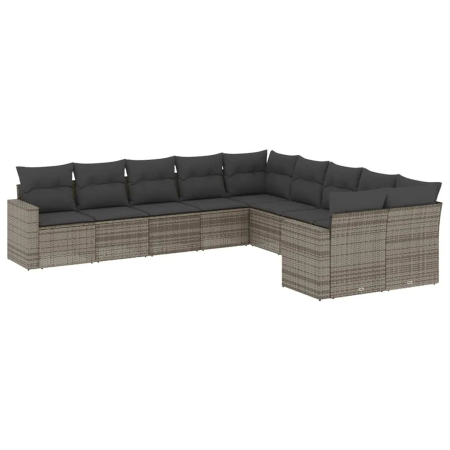 vidaXL 10-teilige Garten-Sofagarnitur in L-Form aus grauem Poly-Rattan mit Kissen und Metallgestell - Bild 2