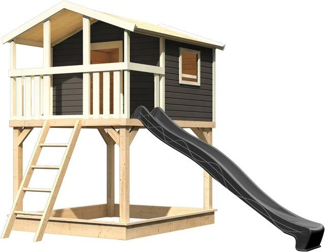 Karibu Stelzenhaus Benjamin mit Rutsche aus Massivholz in Natur-Grau - Bild 1