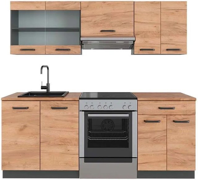 Vicco R-Line Küchenzeile Goldkraft Eiche und Anthrazit, Breite: 200 cm - Bild 1