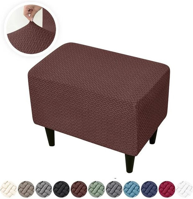 Bestbags Jacquard Hockerbezug für rechteckige Fußhocker, elastischer Stretch-Bezug aus Polyester, Braun - Bild 1