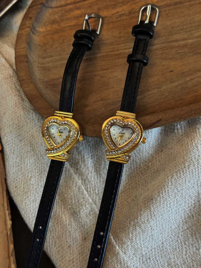 LSVTR Armbanduhr Quarz, herzförmig, Leder, Schwarz, Gold, Damen - Bild 6