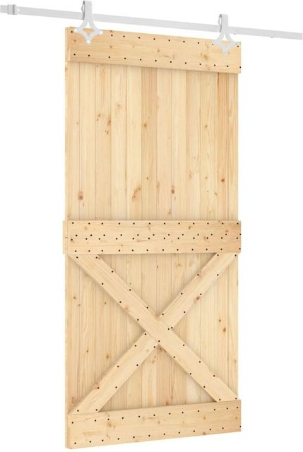 vidaXL Schiebetür aus Massivkiefer in Natur und Weiß, B: 100 cm, H: 210 cm - Bild 1