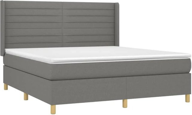vidaXL Boxspringbett mit Matratze in Dunkelgrau, Hybridbett mit LED-Unterbettbeleuchtung und USB-Ladeport, B/T: 160 x 200 cm - Bild 1