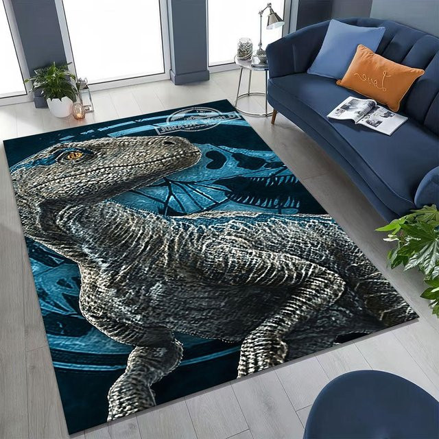 Warm Home Life Jurassic Park Velociraptor Teppich, rutschfeste und waschbare Bodenmatte für Wohnzimmer oder Kinderzimmer, B/B: 80 x 120 cm, Mehrfarbig - Bild 1