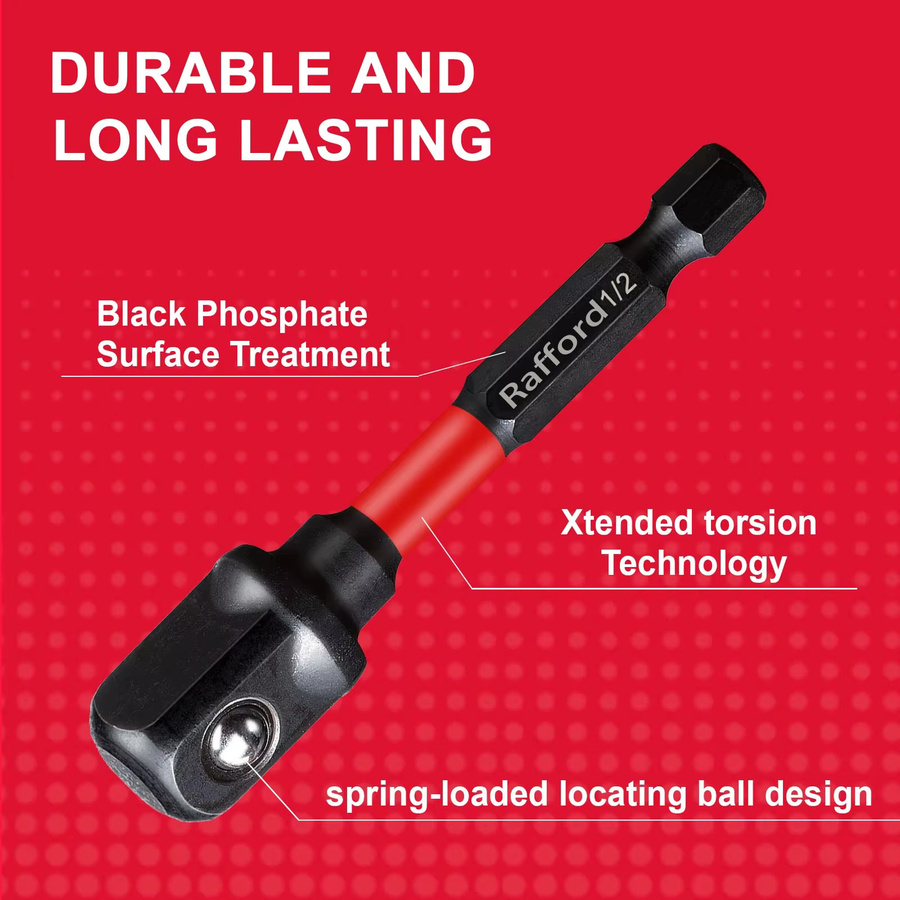 Rafford Schlagschrauber-Adapter-Set mit 1/4 Zoll, 3/8 Zoll und 1/2 Zoll Antrieb sowie Verlängerungsbit und Halter zur Anpassung von Bohrmaschinen an Schlagschrauber mit hohem Drehmoment - Bild 3