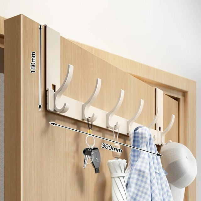 HomeHarmony Über-Tür Mantel- und Hutablage mit Haken aus Metall in Grauweiß - Bild 1