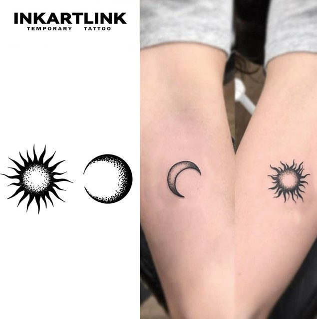 3 Stück temporäre Sonnen- und Mond-Tattoos, wasserfest, semi-permanent - Bild 1