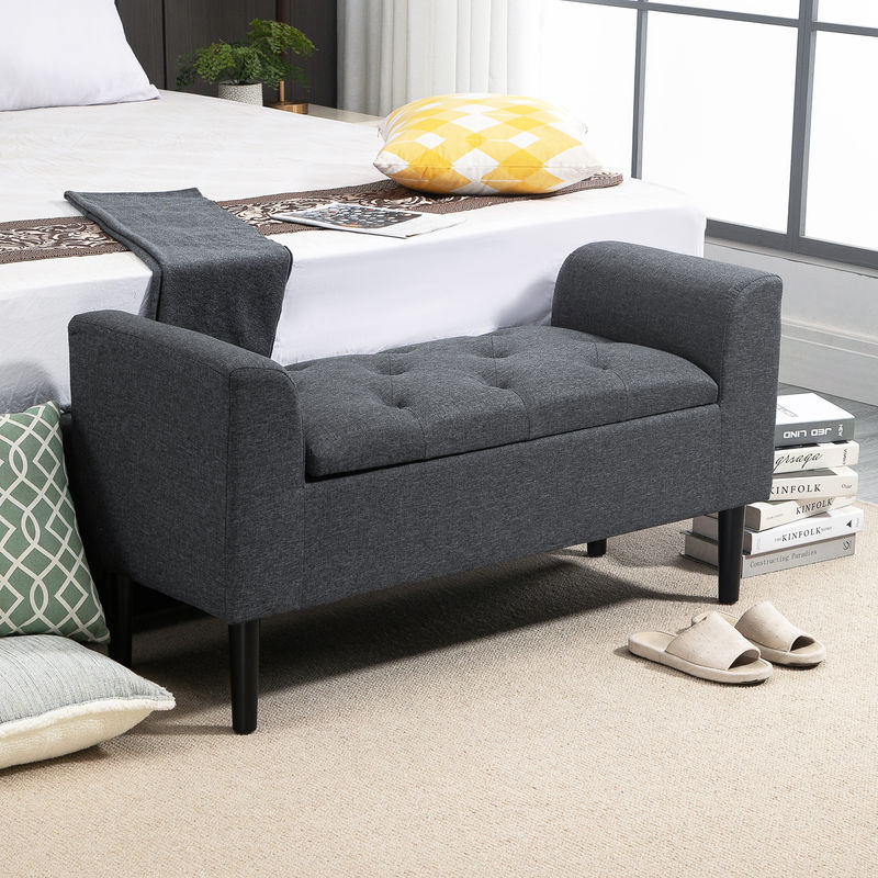 HOMCOM Sitzbank mit Stauraum als Polsterbank und Sitztruhe in Dunkelgrau, B/T/H: 116 x 44 x 58 cm - Bild 2