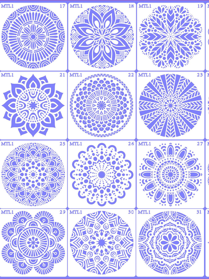Alinacutle 16er Set Mandala Blumen Schablonen aus transparentem Kunststoff für DIY-Dekoration an Möbeln, Wänden und Fliesen - Bild 2
