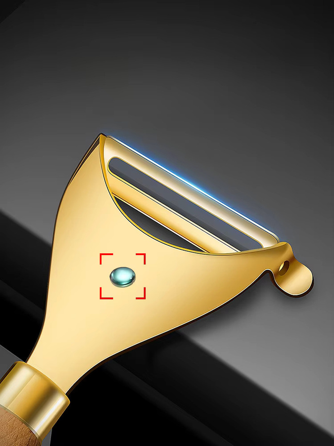PGY Schälmesser aus Edelstahl 316 mit massivem Holzgriff in Gold - Bild 2