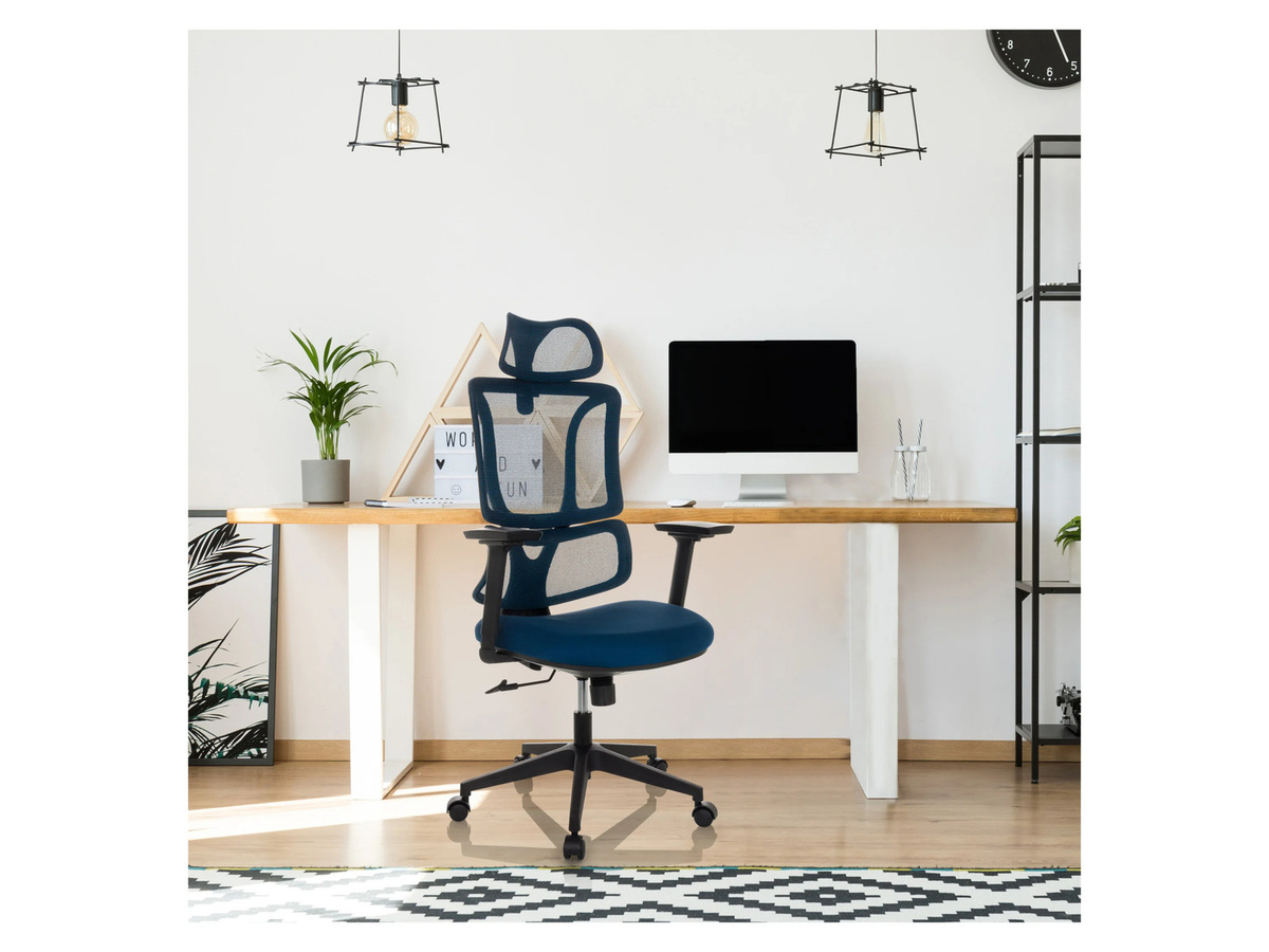 MyBuero Bürostuhl ERGOMY Drehstuhl mit Armlehnen in Blau aus Stoff und Netzstoff, höhenverstellbar - Bild 2